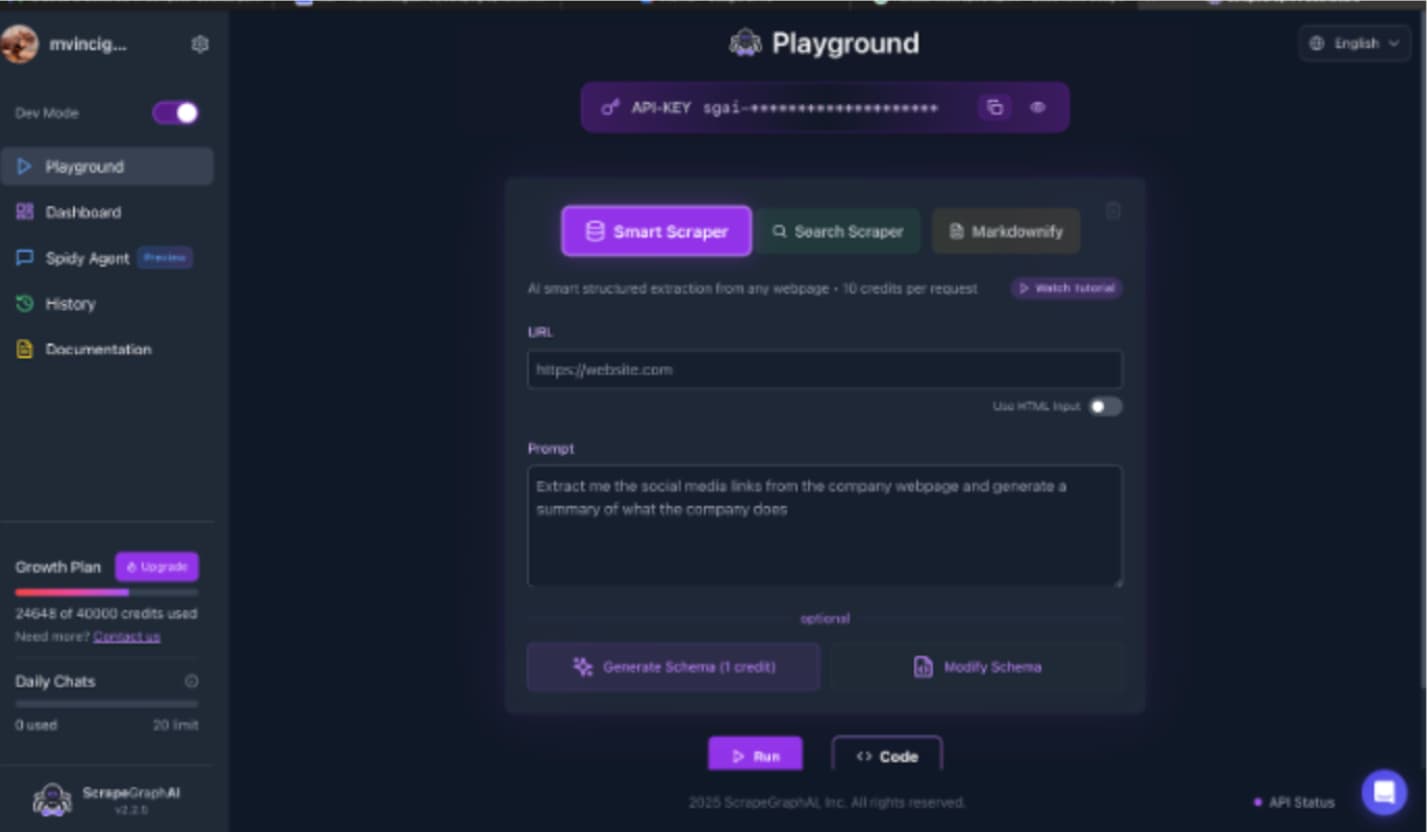 ScrapeGraphAI Screenshot
