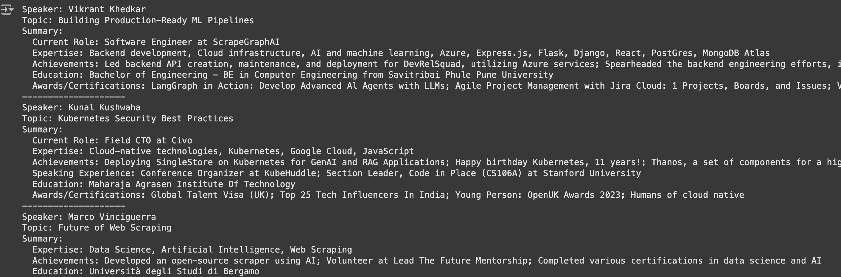 Example of generated speaker blurbs