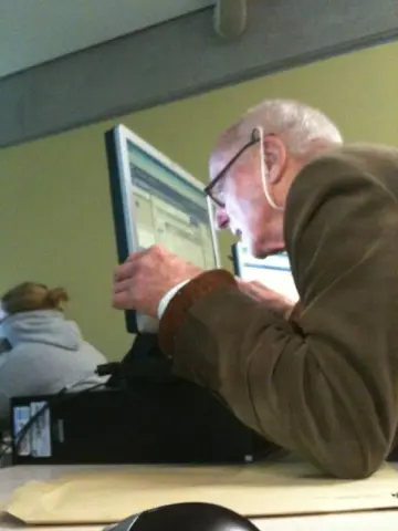 Old man frustrated with computer