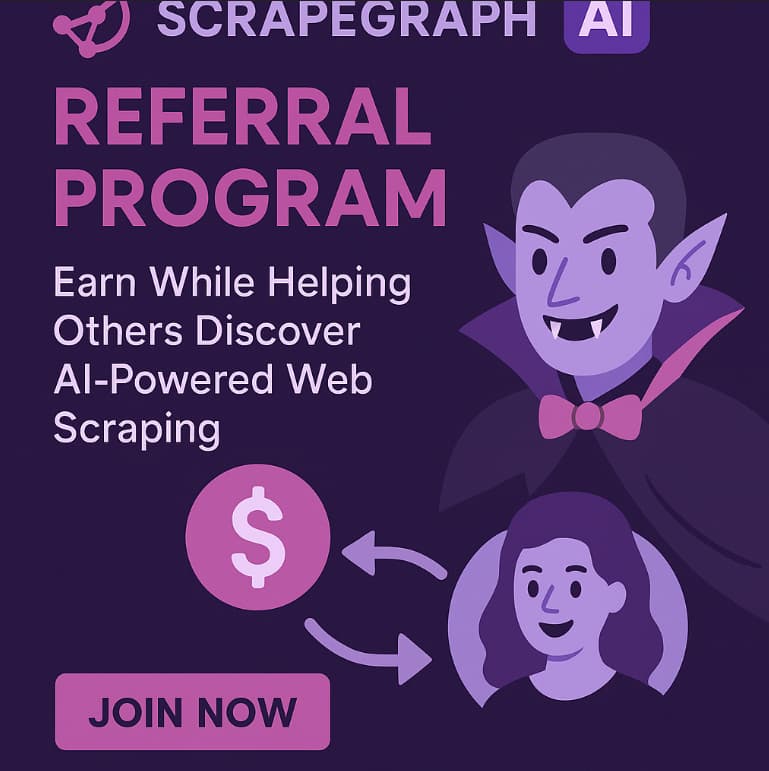 ScrapeGraphAI推荐计划：在帮助他人发现AI驱动的网络爬虫的同时获得收益